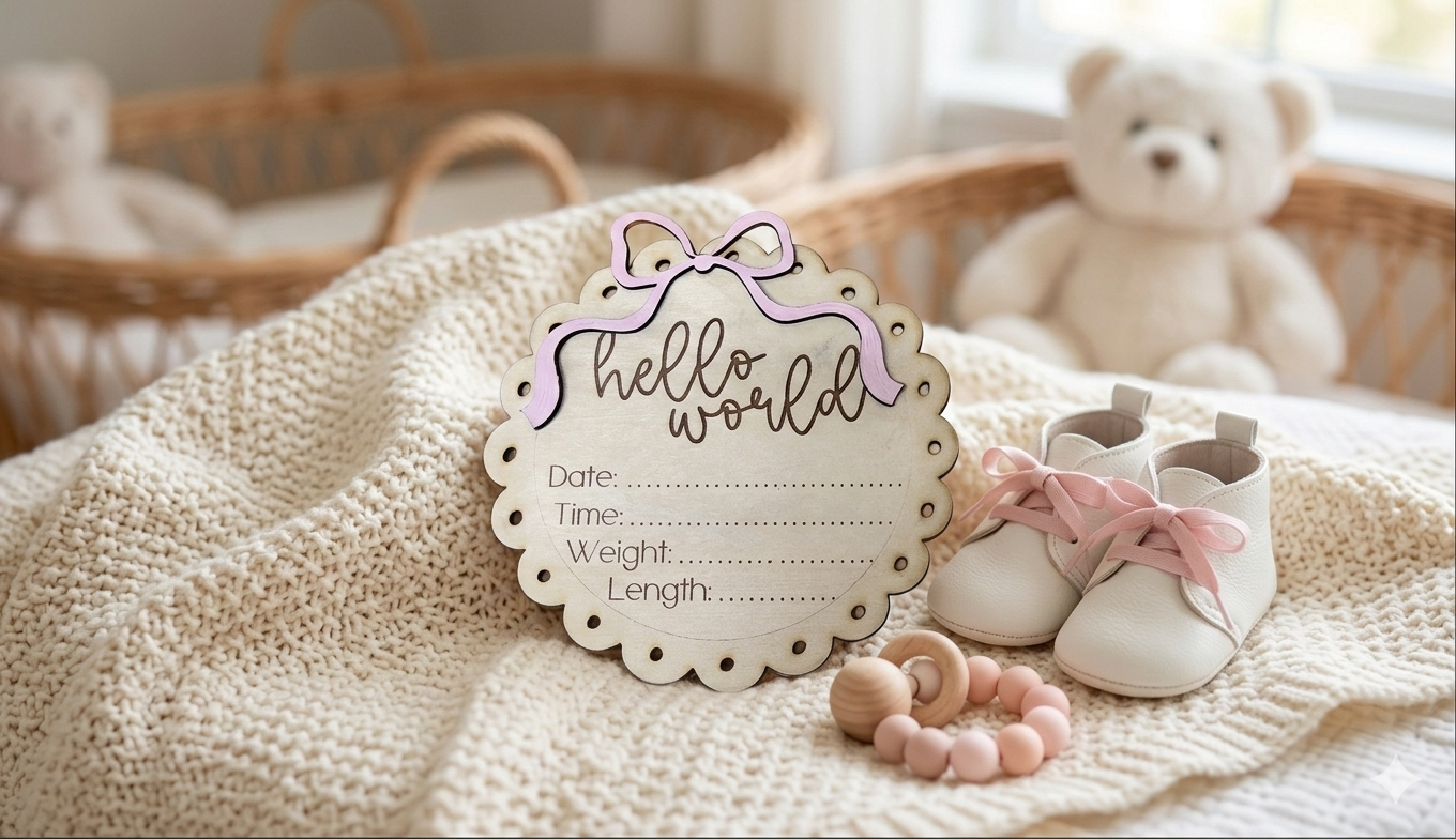 Hello World" Birth Announcement Plaque - Newborn Photo Prop