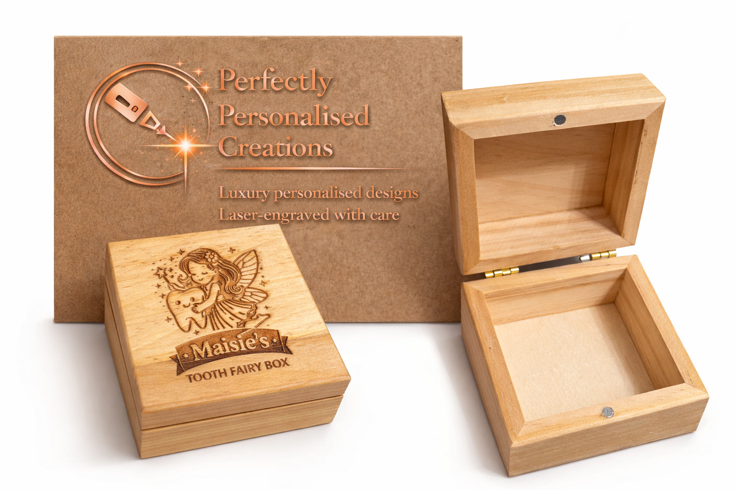 Personalised Wooden Tooth Fairy Box - Laser Engraved Keepsake