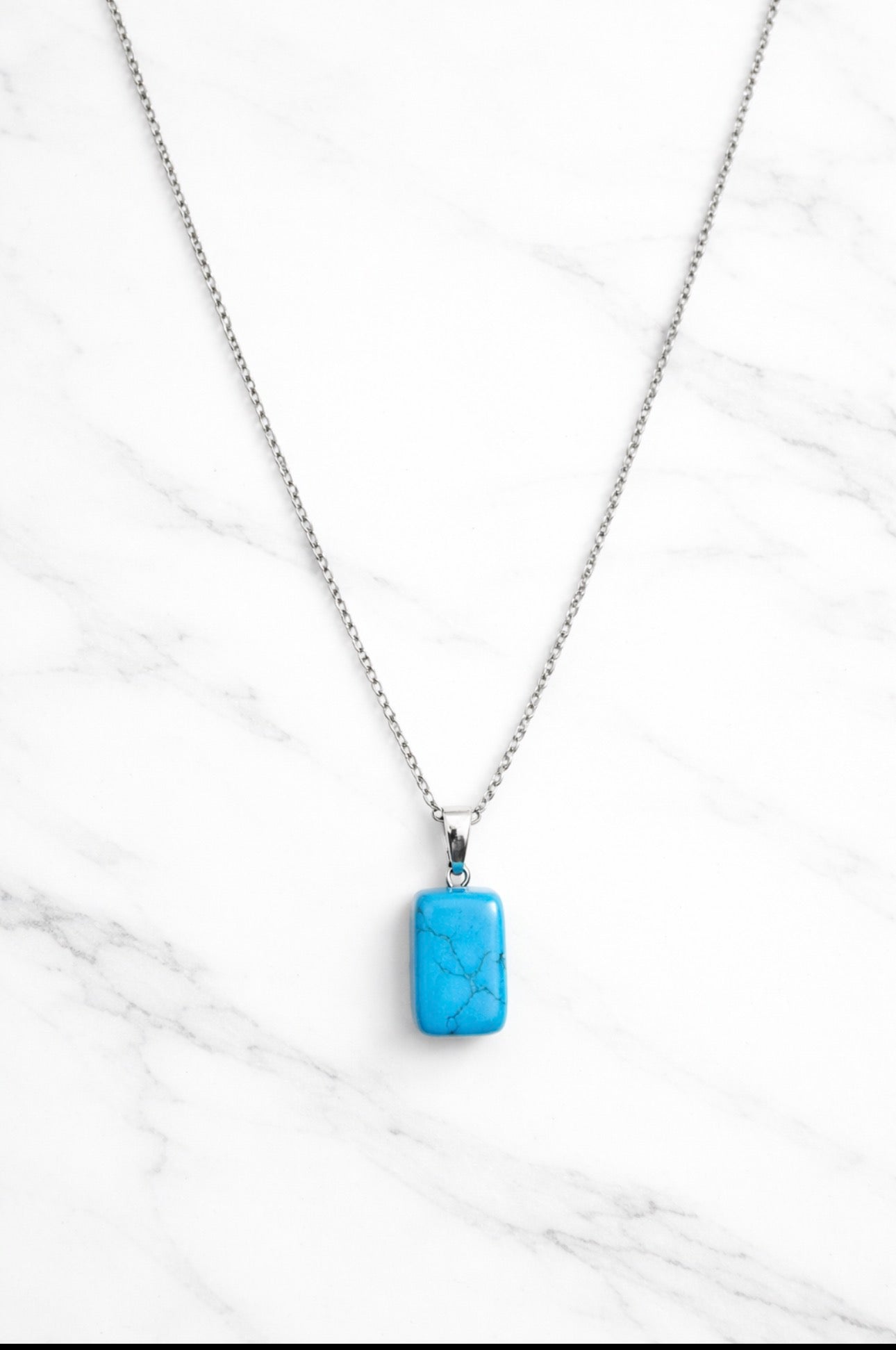 Product Title:
Turquoise Rectangle Pendant Necklace – Silver Chain