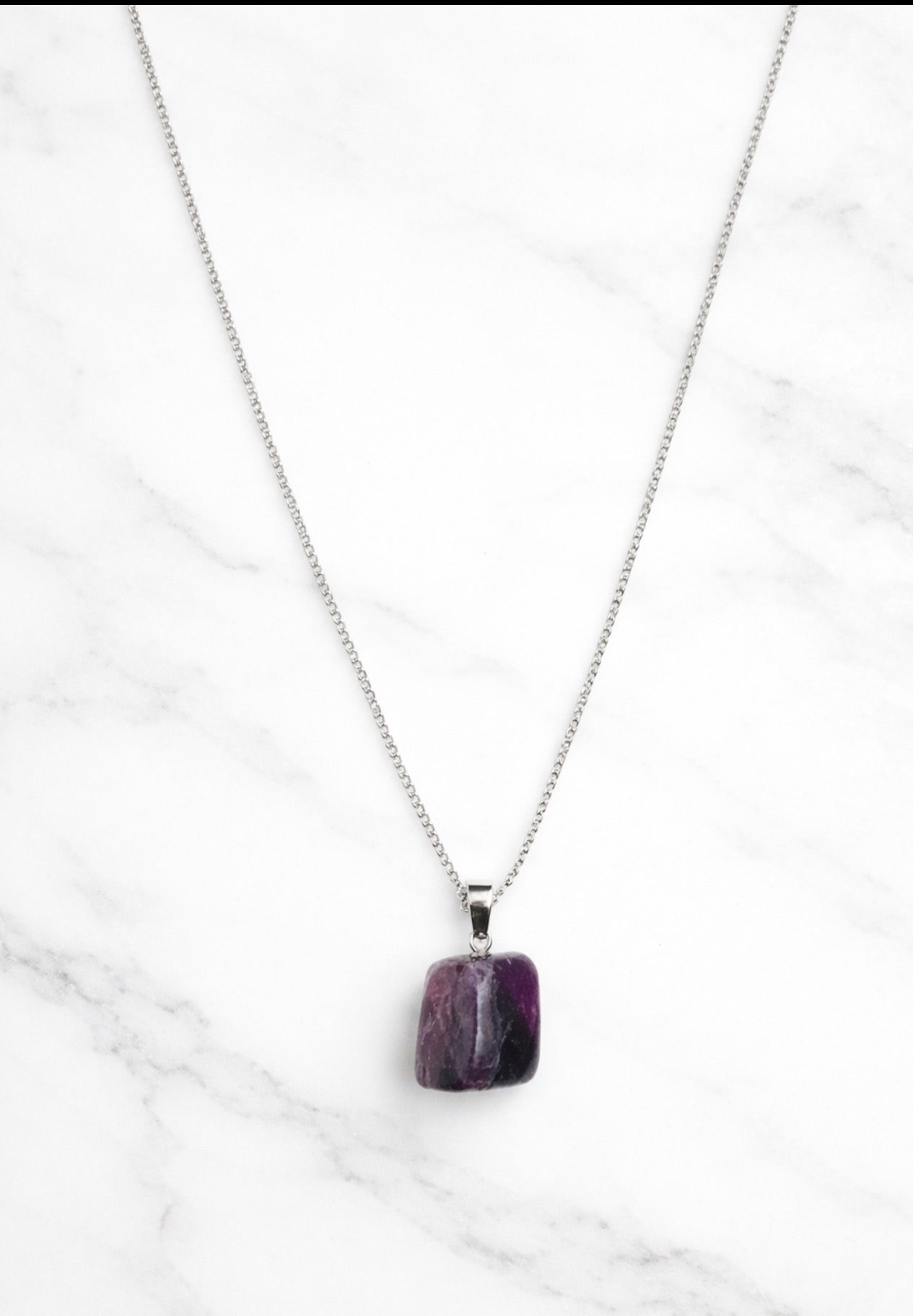Amethyst Rectangle Pendant Necklace – Silver Chain