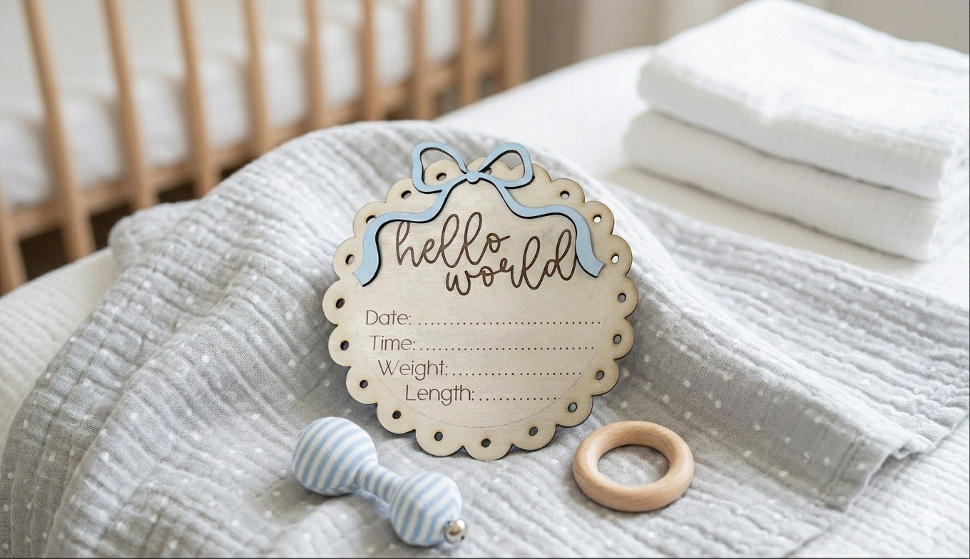 Hello World" Birth Announcement Plaque - Newborn Photo Prop